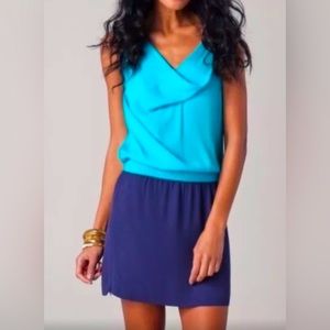 DVF Lou Cowl Neck Color Block Dress Blue Size 4 (Mini dress) (Blue Dress)